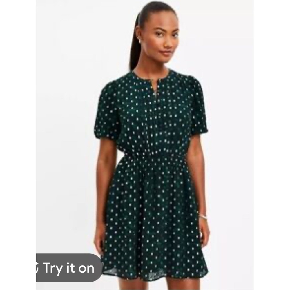LOFT Metallic Green Pintuck Dress Size Large NWT